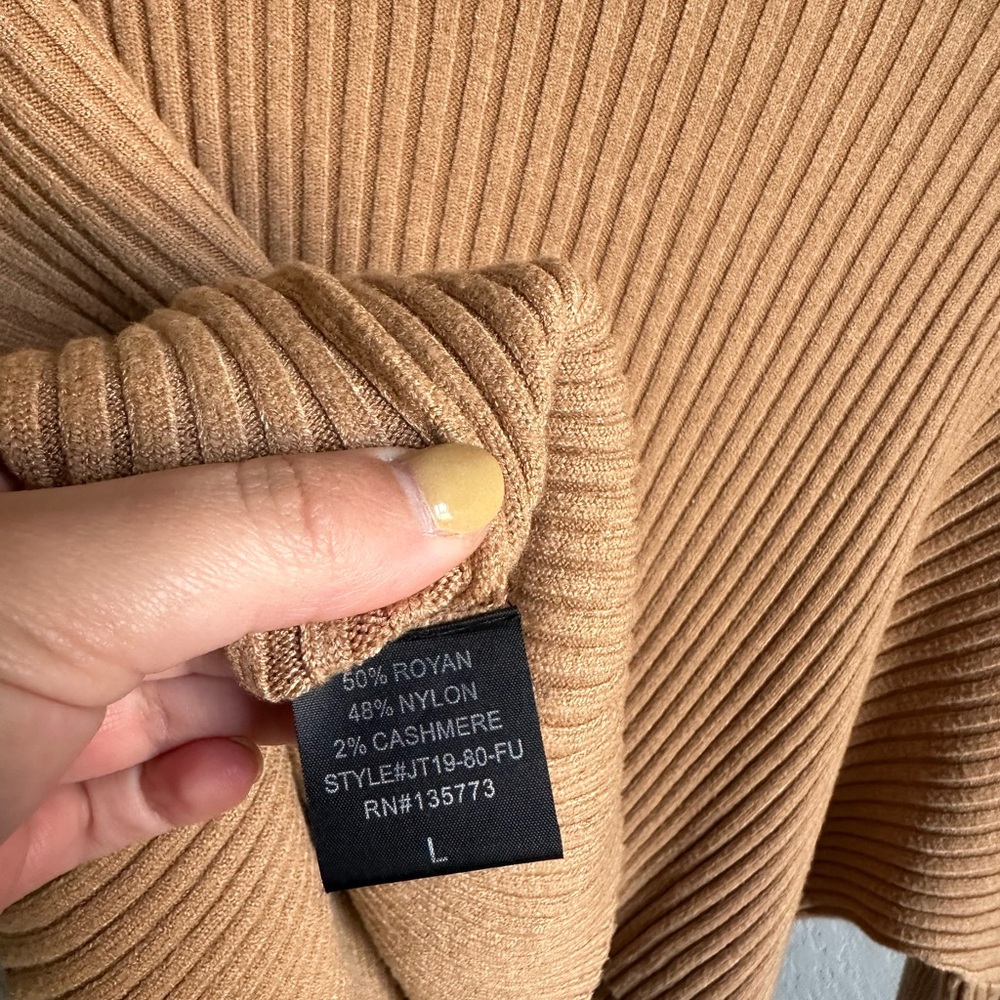 Tan Ribbed Knit Sweater - Picture 4 of 5
